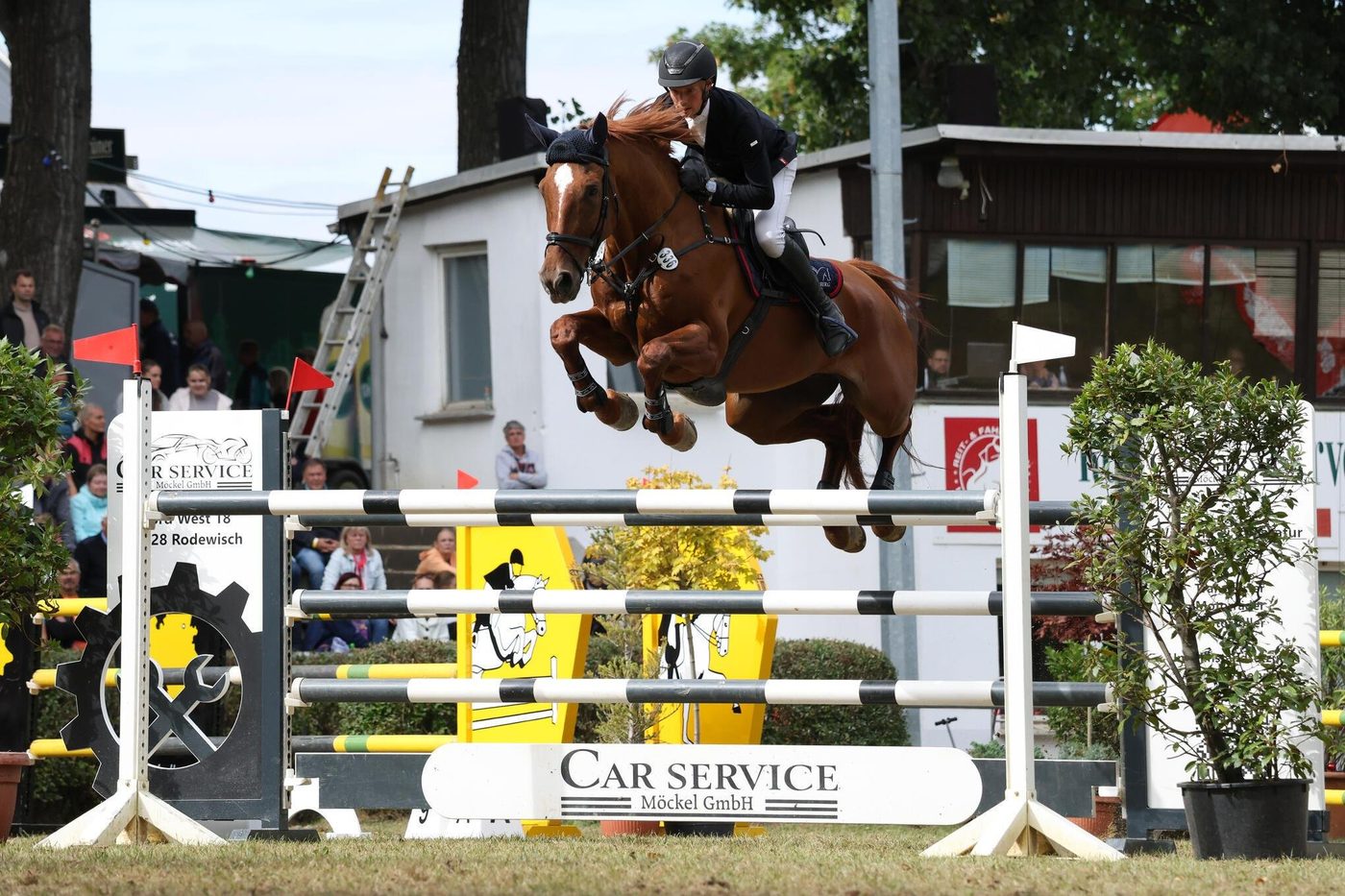 Felix Wassenberg springt auf der Fuchsstute Elegant de l'Ile beim Großen Preis von Lengenfeld
